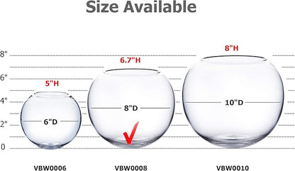 WGV Bowl Glass Vase, Diameter 8", Height 6.5", Open Width 3.75", (Multiple Sizes Choices) Clear Bubble Planter Terrarium Fish Bowl for Wedding Event Home Decor, 1 Piece (VBW0008)