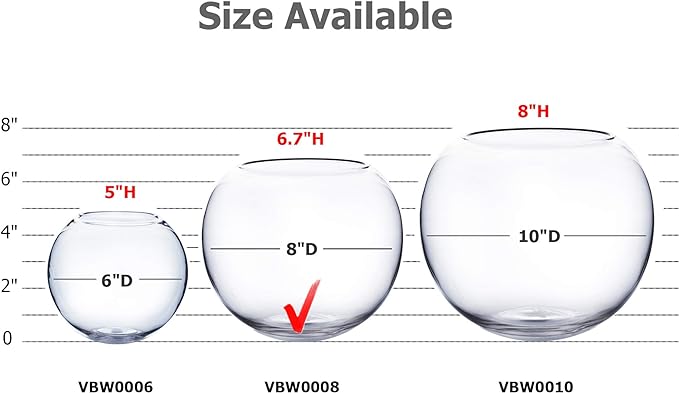 WGV Bowl Glass Vase Bulk, Diameter 8", Height 6.5", Open Width 3.75", (Multiple Sizes Choices) Clear Bubble Planter Terrarium Fish Bowl for Wedding Event Home Decor, 6 Pieces (VBW0008)