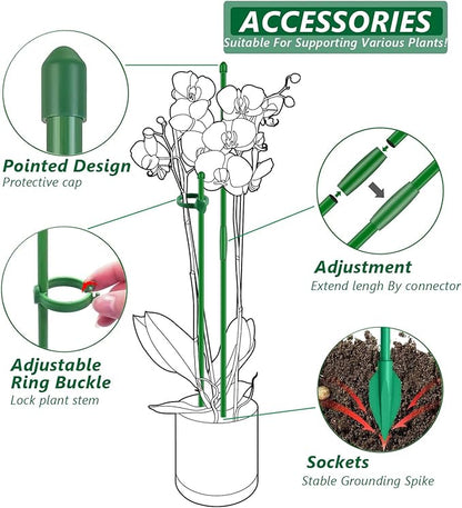 Plant Stakes for Indoor Plants,Toylin 15 Inch Plant Support Stick Orchid Stakes with Spikes and Clips, Plant Poles Extended to 3/4/5ft for Monstera Tomato Orchid Potted Plants Flower (20PCS Green)