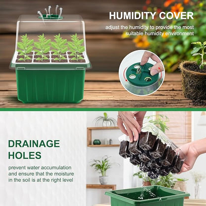 Self-Watering Seed Starter Tray with Timed Grow Light, 6 Packs Plant Starter Tray Seedling Starter Kit with Humidity Domes Base Indoor Mini Greenhouse for Gardening Seeds Growing Starting