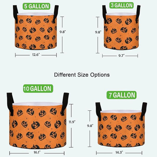 10 Gallon Pumpkins Spider Web Halloween Heavy Duty Grow Bag Breathable Planter Pot Containers with Handles for Potato Tomato Fruits Vegetables Flowers