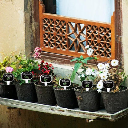 arricraft 15 Pcs Black T-Shaped Acrylic Plant Labels, Black Background Framed Herb Theme Waterproof Garden Stake Labels for Indoor Outdoor Potted Plants Nursery Marker Decoration 4.01x2.68 inches