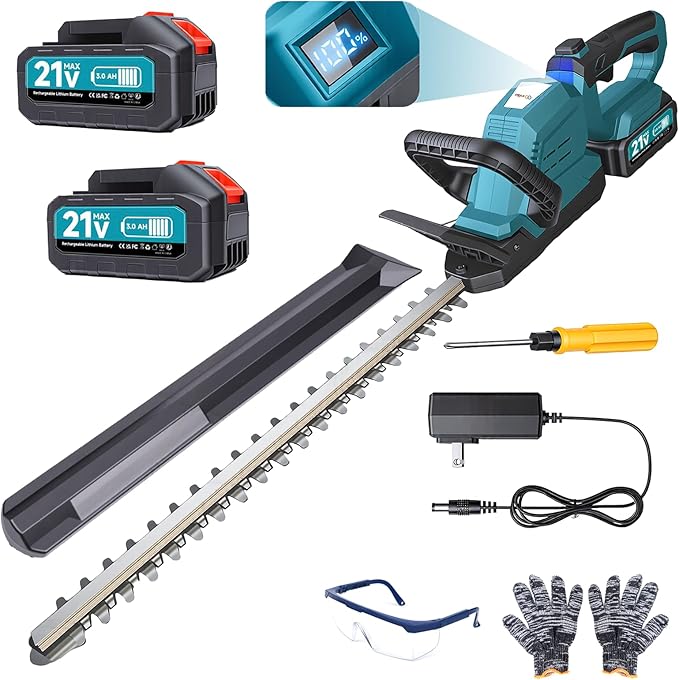 20'' Hedge Trimmer Cordless, 3000rpm Electric Hedge Trimmer, Cordless Hedge Trimmer with Battery and Charger Included, 180° Rotatable Head for Yard, Garden, Lawn Care (Blue)