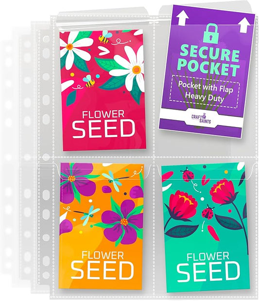 120 Pockets Spill-Proof Top Closure Seed Storage Organizer Sleeves (40 Pack) Heavy Duty 4 Pocket Garden Seed Organizer, Slot Size 3.5x5 Clear Sleeves for Seed Packet Storage, Seed Keeper, Seed Binder
