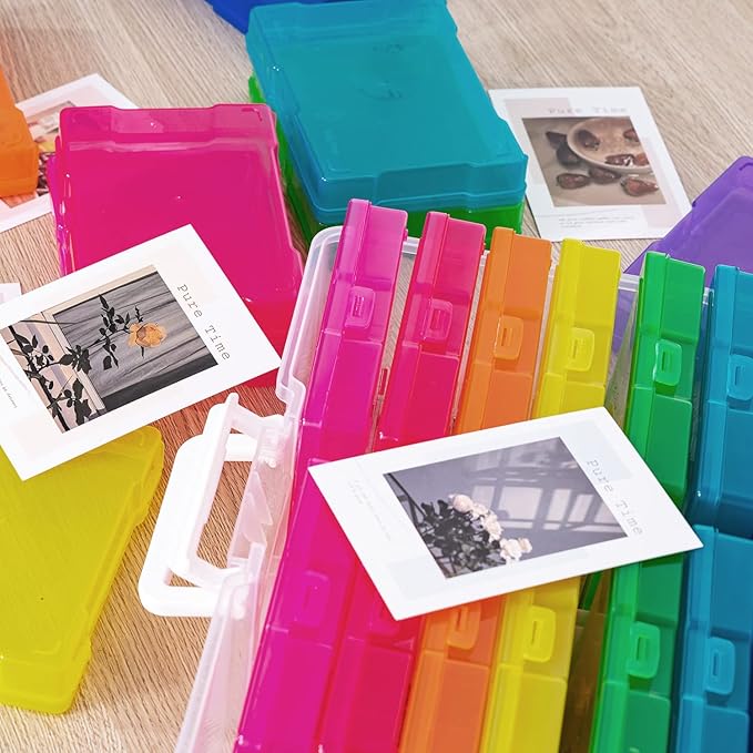 4" x 6" Photo Storage Case with Handle, 16 Inner Photo Organizer Keeper, Extra Large Storage Picture Boxes, Seed Storage, Transparent Craft Keeper (Multicolor-16 Pack Inner Box)