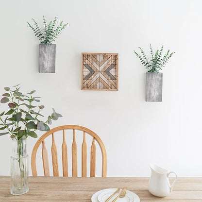 Dahey 2 Pack Wood Wall Planter Vase with Artificial Eucalyptus Farmhouse Wall Hanging Decor Pocket Planter for Indoor Fake Plants Greenery, Living Room Bedroom Kitchen Home Office Decoration, Grey