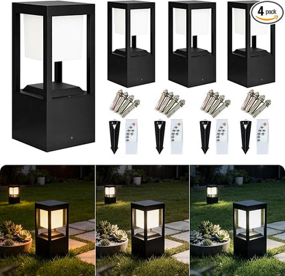Solar Bollard Lights Outdoor, Premium Modern Led Landscape Pathway Lights Waterpoorf, Path Lighting for Garden Yard Walkway, 3CCT Seturable, Dusk to Dawn, Auto On/Off (4 Pack)