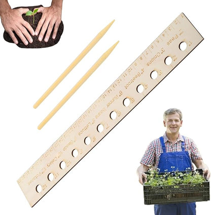 Seed Spacers Planting Tool, Garden Seed Planter Ruler with 2 Wooden Stakes, Ideal for Seedlings, Gardeners and Garden Planning, Precise Planting Template for Perfect Rows and Even Growth