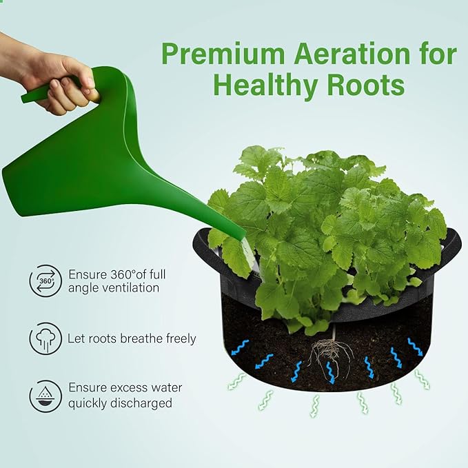 iPower Grow Bag 15 Gallon 5-Pack Heavy Duty Plant Pots, Nonwoven Fabric Containers Aeration with Nylon Handles, for Planting Vegetables, Fruits, Flowers, 2024 Version Black