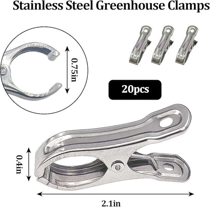 Garden Clips Stainless Steel Greenhouse Clamps Spring Clips for Garden Mesh, Shade Cloth, and Plant Support for Plants, Greenhouse, Outdoor Gardening (20 Pack)
