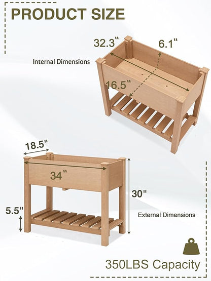 Psilvam Raised Garden Bed (4'x2') - 34 Inch Tall Poly Lumber Planter Box with Storage Shelf & Waterproof Tarp, No Assembly Required, Rot Resistant & Zero Maintenance for Vegetables, Flowers