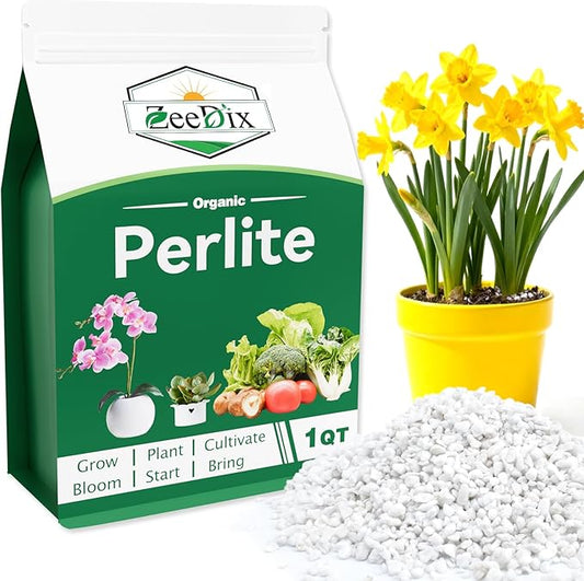 ZeeDix Premium Perlite for Plants, Horticulture Soil Amendment, 3-9mm Granule Size Potted Plant Soil for Orchid Cactus Succulents Carnivorous Monstera Repotting, Indoor Outdoor Gardening, 1QT