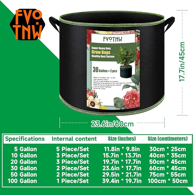 2-Pack 30 Gallon Plant Grow Bags, Thickened Nonwoven Fabric Pots with Handles,Sturdy Garden Planters Aeration Gardening Container to for Plants, Vegetables, and Flowers