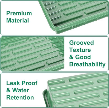 June Fox 60 Small Nursery Pots for Plants, 5 Seed Starter Tray Kit, 3.3 Inch Plastic Seedling Pots with Seedling Starter Trays, 60 Plant Tags (Green)