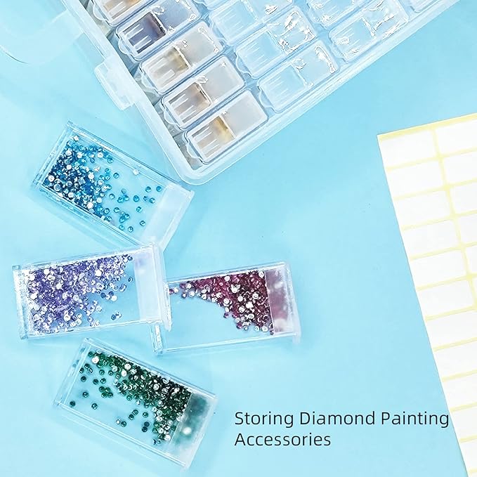 64 Solts Seed Storage Box with 112Pcs Label Sticker and a Tweezers,Diamond Painting Organizer,Portable Bead Storage,Seed Organizer Use for Flower Seeds,Vegetable Seeds.