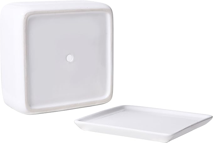 MyGift Modern White Ceramic Square Indoor Small Planter, Flower Succulent Plant Pot with Drainage Hole and Removable Drip Tray