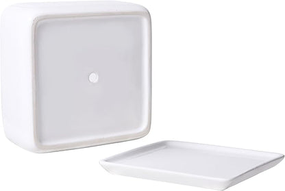 MyGift Modern White Ceramic Square Indoor Small Planter, Flower Succulent Plant Pot with Drainage Hole and Removable Drip Tray