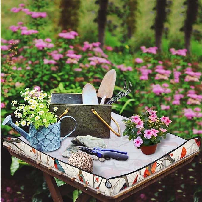Pardick Large Repotting Mat for Indoor Plant 39.4"x39.4" Colorful Birds Soil Change Mat Waterproof Planting Tray Foldable Succulent Potting Mat Gardening Gifts for Women Men Plant Lovers