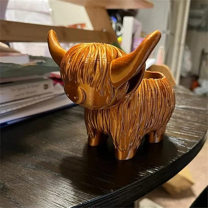 ROTORS Highland Cow Succulent Planter Pot, 5In Resin Cute Funny Plant Pots Cactus Flower Container, Cow Planter for Indoor Plants Garden Home Decor Highland Cow Gifts (Brown)
