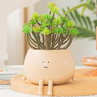 Face Plant Pots, Succulent Pots, 4.7 Inch Head Planters for Indoor, Cute Resin Flower Pot with Drainage Hole, Unique Cactus Planter, Small Planter Pot for Mini Plants (1 Pack)