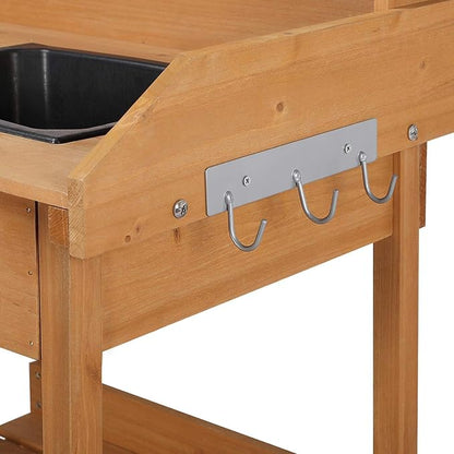 Yaheetech Potting Bench Outdoor Garden Work Bench Station Planting Solid Wood Construction for Horticulture w/Sink Drawer Rack Shelves Natural Wood