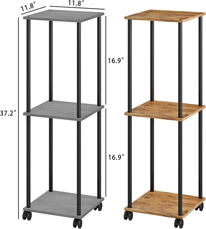 3 Tier Tall Plant Stand Indoor with Wheels, Movable Plant Shelf Metal Wood Multiple, Flower Pot Holder for Living Room Office Balcony Patio, Oak Grey