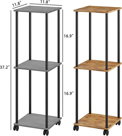 3 Tier Tall Plant Stand Indoor with Wheels, Movable Plant Shelf Metal Wood Multiple, Flower Pot Holder for Living Room Office Balcony Patio, Oak Grey