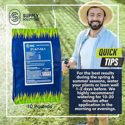 Supply Solutions 21.4-7-14.1 Lawn and Turf Fertilizer with Iron - Achieves a Lush Green Lawn in Weeks - Turf Builder for All Grass Types - for Greener Grass Fertilizer (10lbs)