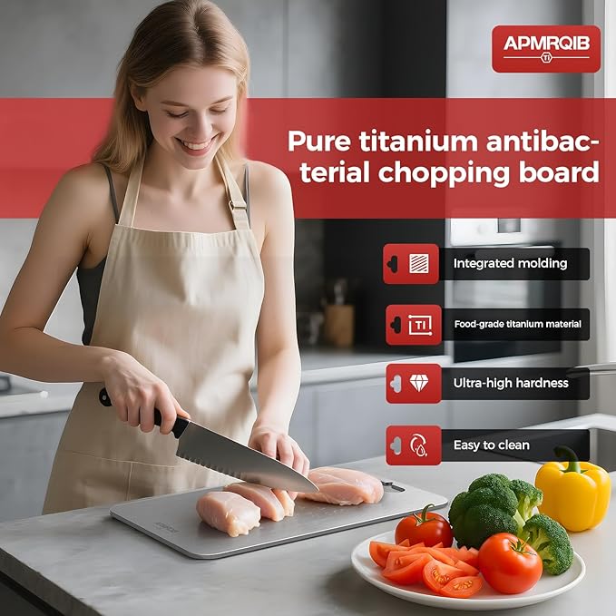 Titanium Cutting Boards for Kitchen, 100% Pure Titanium Cutting Boards Double Sided Non Toxic Cutting Board, Hygiene Durable Dishwasher Safe 13”× 8”(M)
