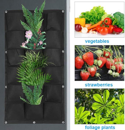 Vertical Hanging Garden Planter Wall Mounted Plant Grow Bag for Indoor Outdoor Decoration,Black (18 Pockets)