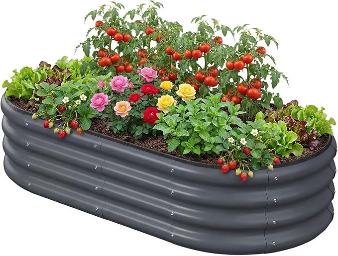 4x2x1 FT Raised Garden Bed, Metal Planter Box Outdoor, Planters for Outdoor Plants, Flower, Vegetables, Herbs (Dark Gray,1PC)