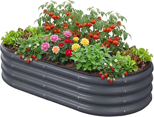 4x2x1 FT Raised Garden Bed, Metal Planter Box Outdoor, Planters for Outdoor Plants, Flower, Vegetables, Herbs (Dark Gray,1PC)