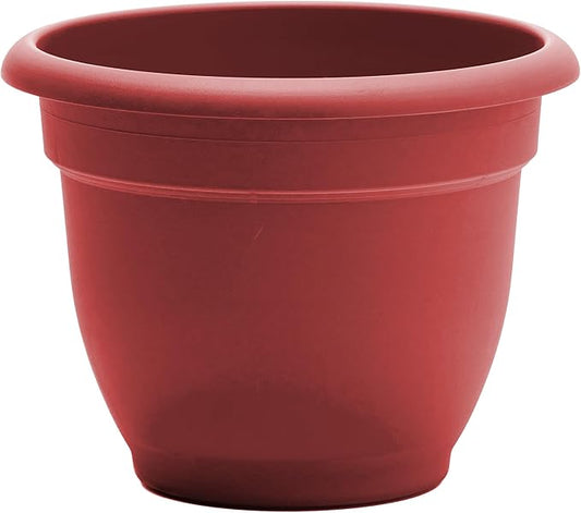 Bloem Ariana 10" Burnt Red Round Self-Watering Resin Planter Pot - Rolled Rim Indoor and Outdoor Gardening Planter
