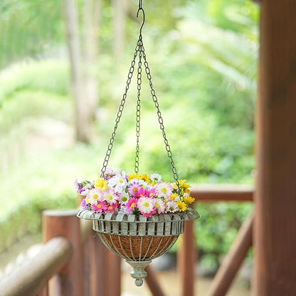 Set of 2 Metal Hanging Planters,Hand-Crafted Rusty Hanging Basket Plant Holder for Outdoor Indoor Garden, Patio, Deck, Porch, Flower Pots