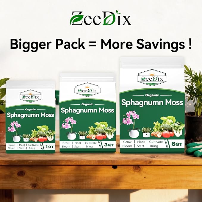 ZeeDix Natural Sphagnum Moss for Plants, Orchid Moss Potting Mix for Repotting, High Water Retention, Help with Maintain Humidity, Plant Moss for Gardening, Hanging Baskets, Reptile Bedding, 1QT
