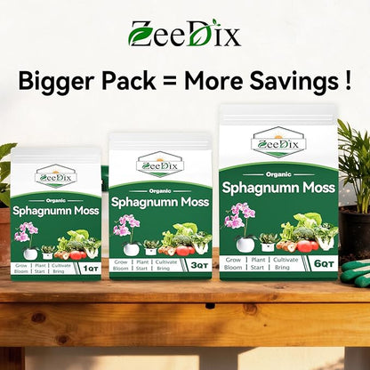 ZeeDix Natural Sphagnum Moss for Plants, Orchid Moss Potting Mix for Repotting, High Water Retention, Help with Maintain Humidity, Plant Moss for Gardening, Hanging Baskets, Reptile Bedding, 1QT