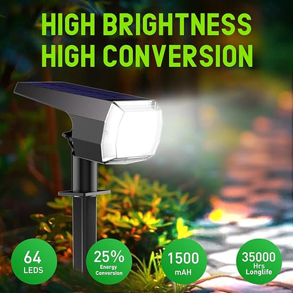 hyrion Solar Spot Lights Outdoor Waterproof, 64LED 3 Lighting Modes Dusk to Dawn Solar Powered Landscape Lights for Yard, Garden, Pathway, Tree - Cool White, 4 Pack