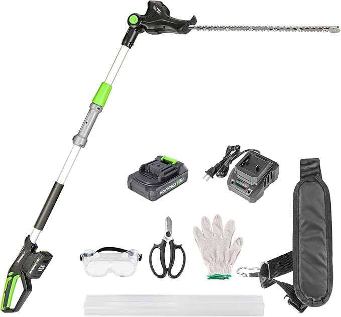 Pole Hedge Trimmer Cordless 20V with Battery Powered 20-Inch Electric Hedge Trimmers 10-FT Reach with Extension Pole Multiple Angles for Shrubs Pruning Bush Trimmer