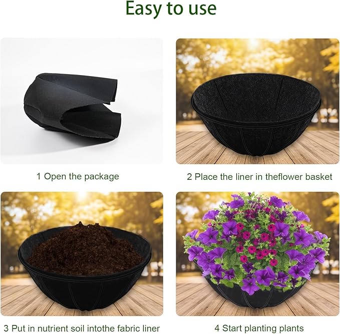 hehimhis 4Pcs 12 Inch Round Non-Woven Planter Basket Liner, Hanging Basket Fabric Liners Coco Fiber Liner Replacement for Hanging Flower Pot (4, 12inch)