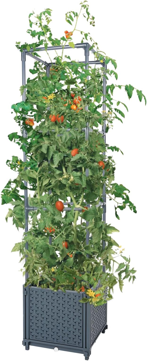 GREEN MOUNT Raised Garden Bed Planter Boxes with Trellis for Climbing Vegetables Plants Tomato Cage