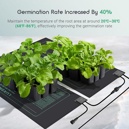 LUXBIRD 4 Pack Seedling Heat Mats with Digital Thermostat Controller, 10" x 20.75" Waterproof for Seed Starting, Germination, Hydroponics, Brewing, Breeding, Greenhouses (LB-HT04)