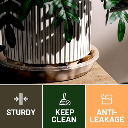 MUDEELA 6 Pack of 14 Inches Plant Saucers for Indoor, Durable Plastic Round Plant Tray Plant Dish Pant Plate to Catch Water for Flower and Plant Pot, Thicker, Stronger, Deeper, Clear