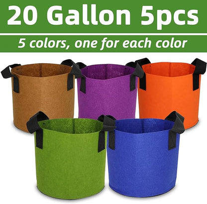 Grow Bags,Growing Pot Bags Garden Grow Bag Indoor Outdoor Fabric Aeration Plant Pot Container Flower Vegetable Pouch (Mixed 5colors,20Gallon)