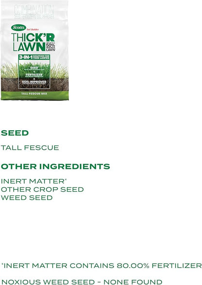 Scotts Turf Builder Thick'R Lawn Tall Fescue Mix, Combination Seed, Fertilizer and Soil Improver, Thickens Thin Grass, 12 lbs