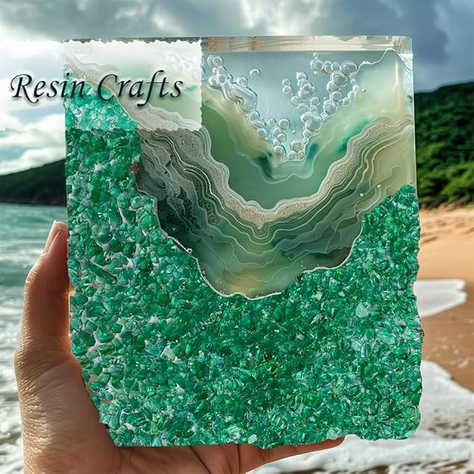 HappyFiller Crushed Glass for Resin Art,Broken Piece Granules,Craft Project,Vase Fillers Candle Holder Aquarium Fishbowl Decor, Succulent Terrarium Pebble Stones,Fire Pit Fireplace,Dark Green 1.3LB