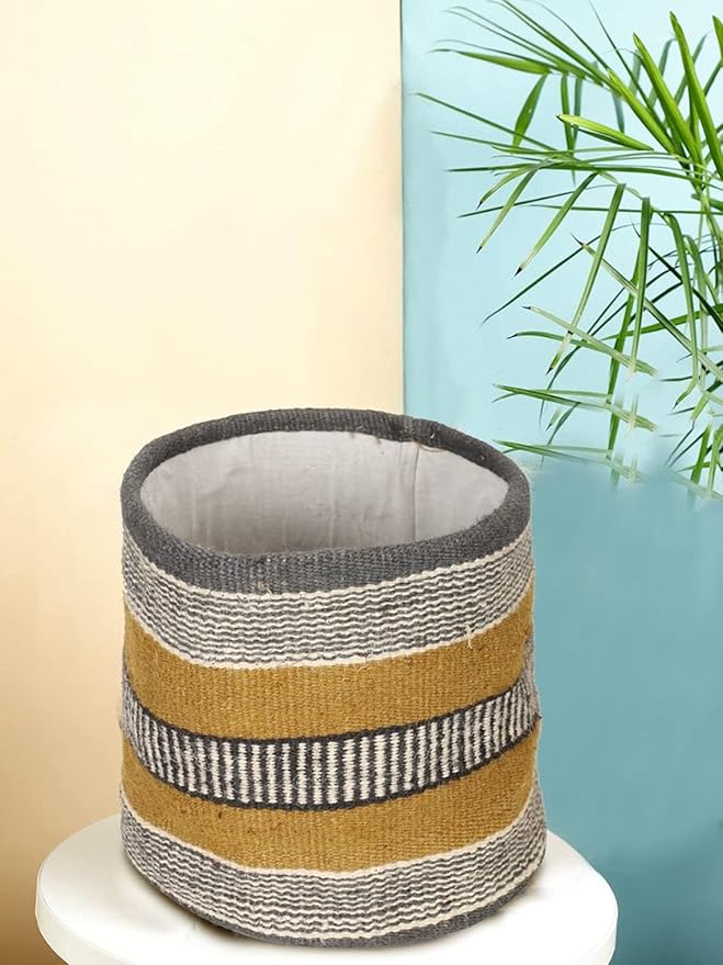 Jute Planter Basket Woven Basket for 8" Flower Pot Indoor Planters, 10” x 10” Storage Organizer Basket Rustic Home Decor, Boho Storage Earth-Friendly Planter (10x10 Inches, Black Diamond 25)