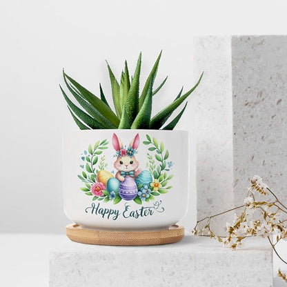 DreamAutumn Easter Bunny Rabbit Ceramic Planters Ceramic Pots with Saucers Orchid Pots for Plants Succulents Pots Office Desk Garden Balconys New Home Decor,Gifts for Mom Mother Grandmother