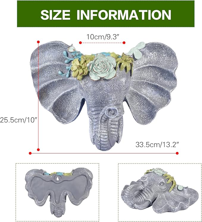 Sungmor Resin Elephant Head Wall Pot, Unique Bohemian Style Animal Face Planter, Vertical Hanging Plant Pot, Pretty Decorative Flower Pot for Indoor Outdoor Plants, for Gardening Lovers