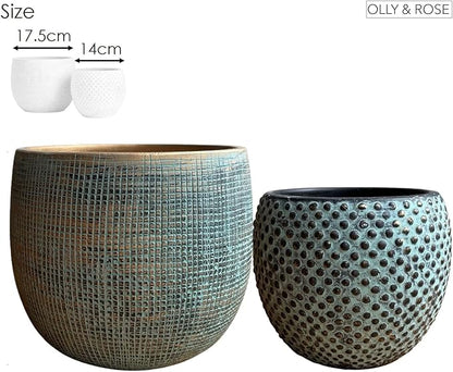 Olly & Rose Bali Ceramic Green Gold Plant Pot Set 2-6.8" and 5.5" Indoor Planters Cement Outdoor Flower Pots