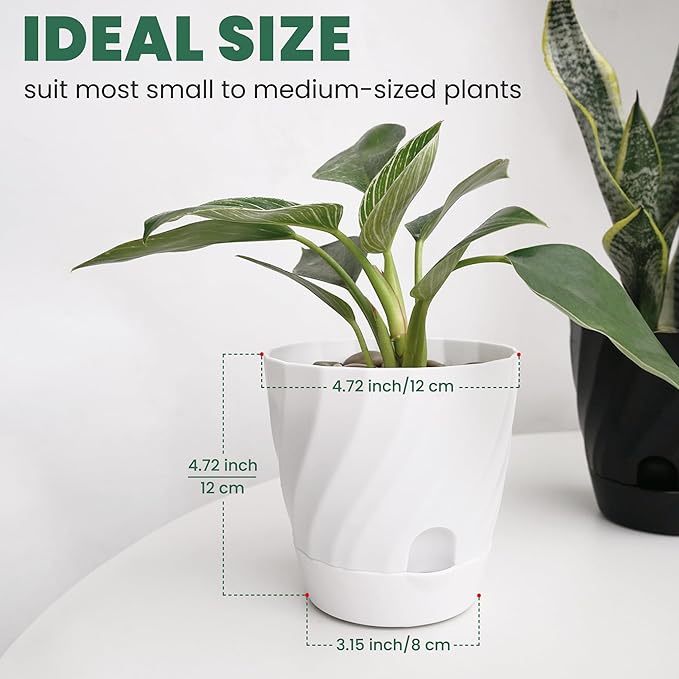Plant Pots with Drainage, Self Watering Pots for Indoor Plants, Home Decor Flower Planters, 6 Pack Plastic Planters Succulent Pots, Mix Color